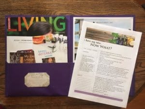 Welcome Package folder includes a Living magazine, Lifelong Vitality pamphlet, an intro to oils guide, trifold brochures for sharing with your friends and family, a product catalogue, getting started guide, and roller bottle recipes