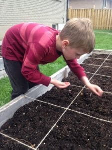 kid planting a garden