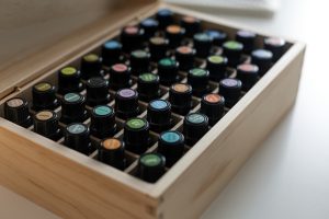 wooden box of doTERRA essential oils