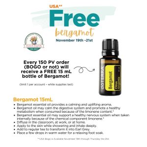 Free Bergamot essential oil doTERRA USA BOGO Nov 2024