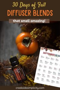 fall scene with bottle of Harvest Spice essential oil blend