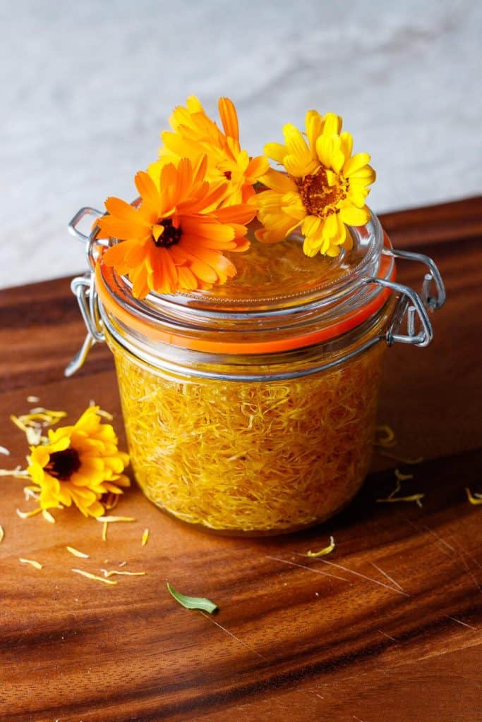 calendula infusion in a jar